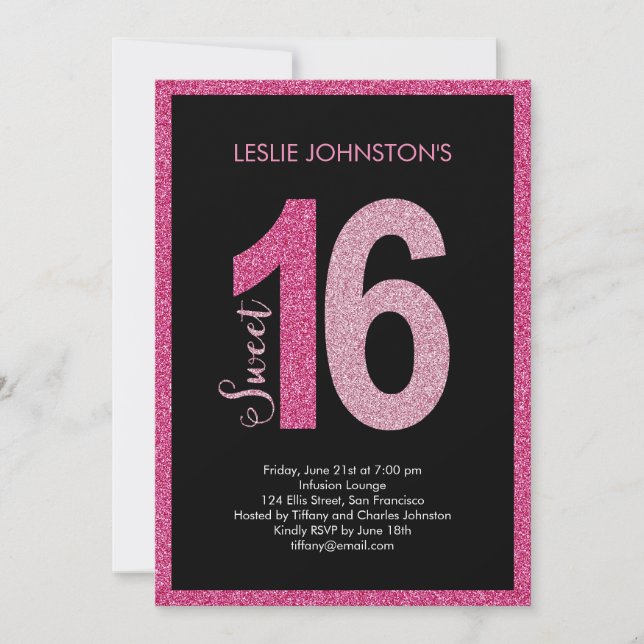 Glittery Sweet 16 Anniversaire Invitations (Devant)