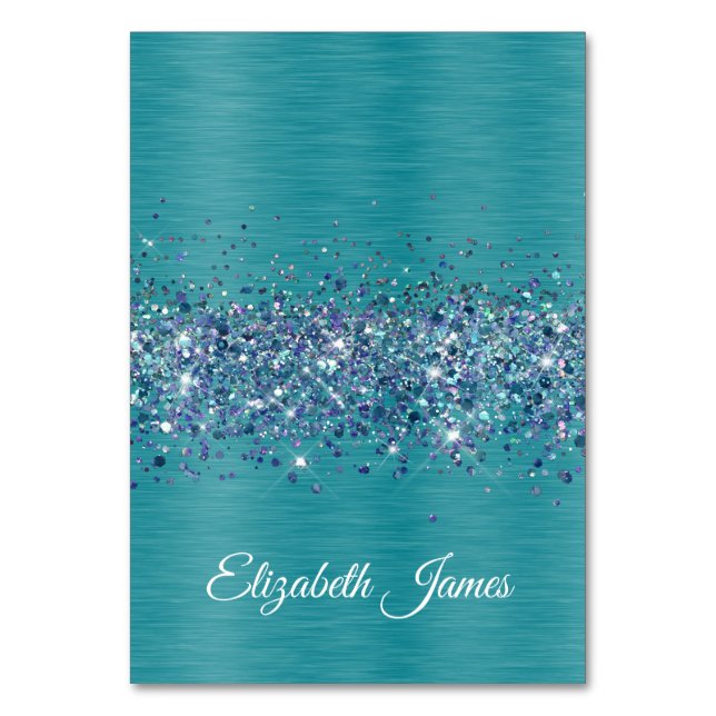 Glittery Turquoise Nom individuel Plaque Cartes (Par défaut)