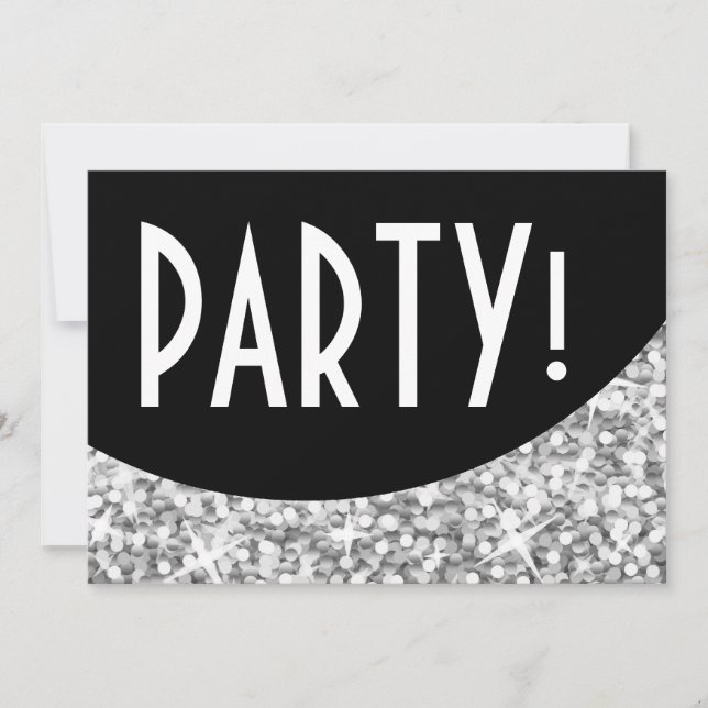 Glitz "Argent" courbe noire "Parti" invitation (Devant)