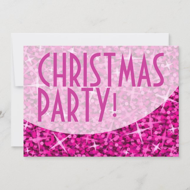 Glitz courbe rose invitation "fête de Noël" (Devant)