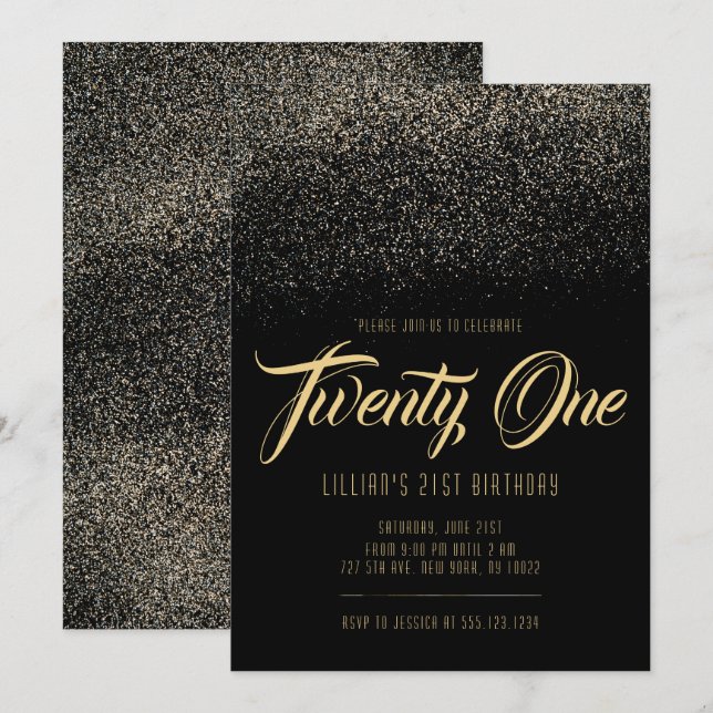 Glitz et Glam 21st Birthday Invitations (Devant / Derrière)