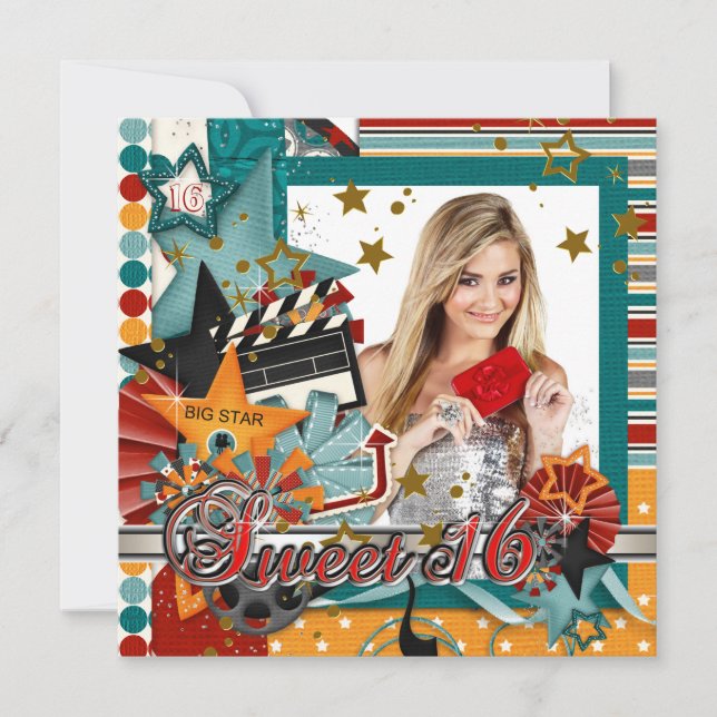 Glitz Glamor Movie Star Sweet 16 Invitations (Devant)