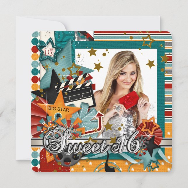 Glitz Glamor Movie Star Sweet 16 Invitations (Devant)