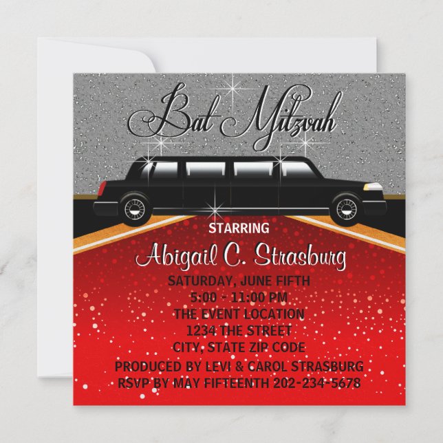 Glitz Glamor Red Carpet Movie Star Invitations (Devant)