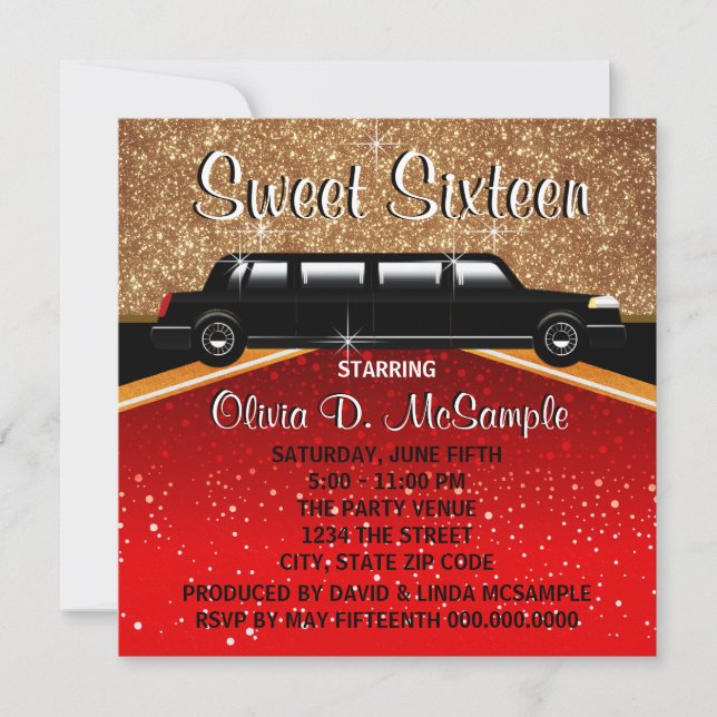Glitz Glamor Red Carpet Movie Star Invitations (Devant)