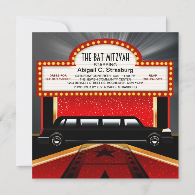 Glitz Glamor Red Carpet Movie Star Invitations (Devant)