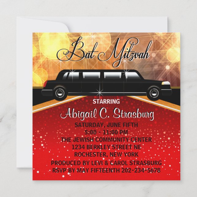 Glitz Glamor Red Carpet Movie Star Invitations (Devant)