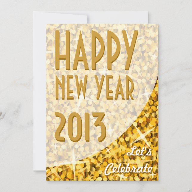 Glitz "Gold" courbe "Bonne année" invitation (Devant)