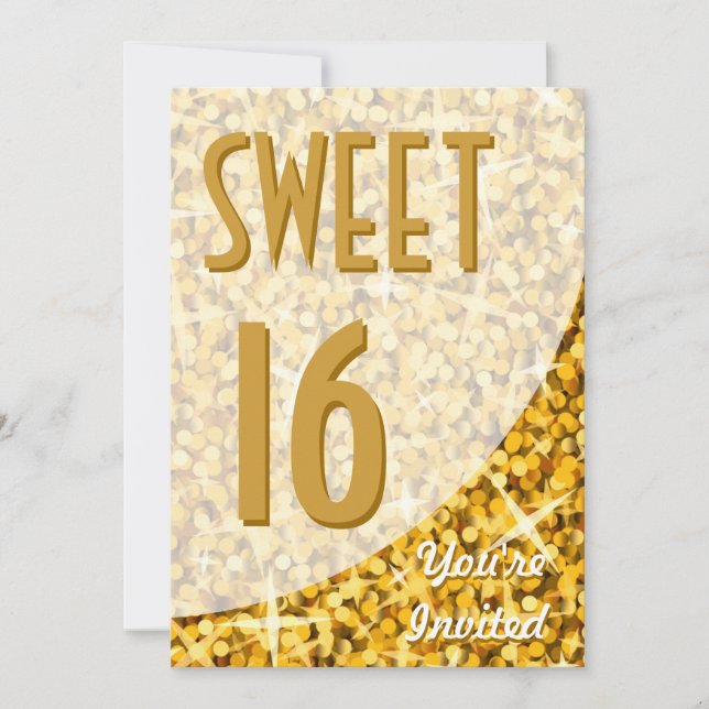 Glitz "Gold" courbe "Sweet 16" invitation (Devant)