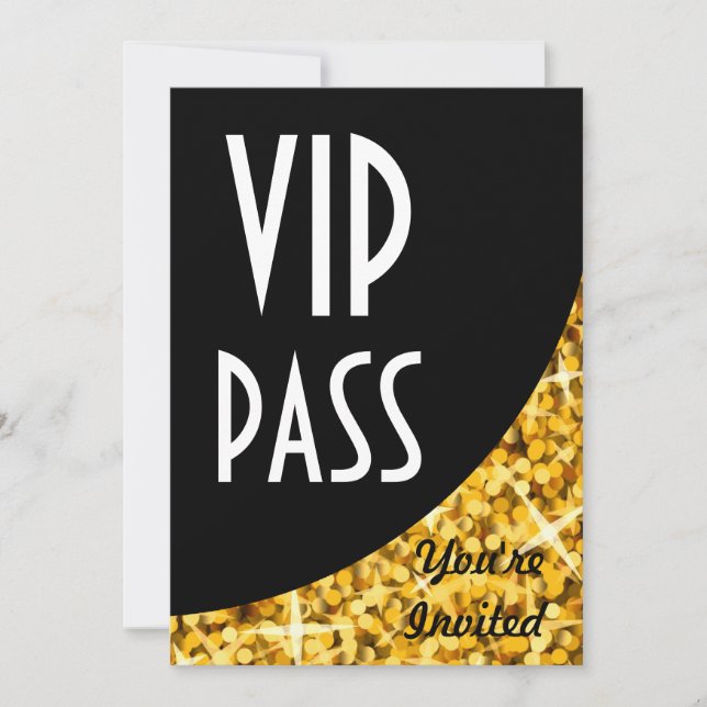 "Glitz Gold" invitation "VIP Pass" à courbe noire (Devant)