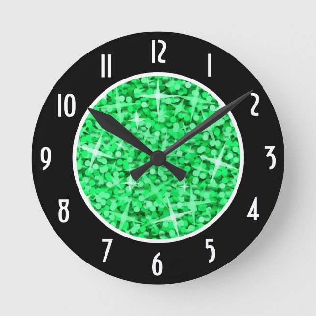 Glitz Green Black 'Numéros' horloge ronde (Recto)