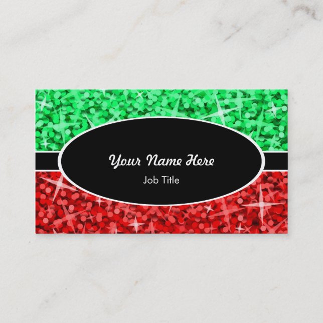 Glitz Mix vert rouge noir ovale carte de visite (Devant)