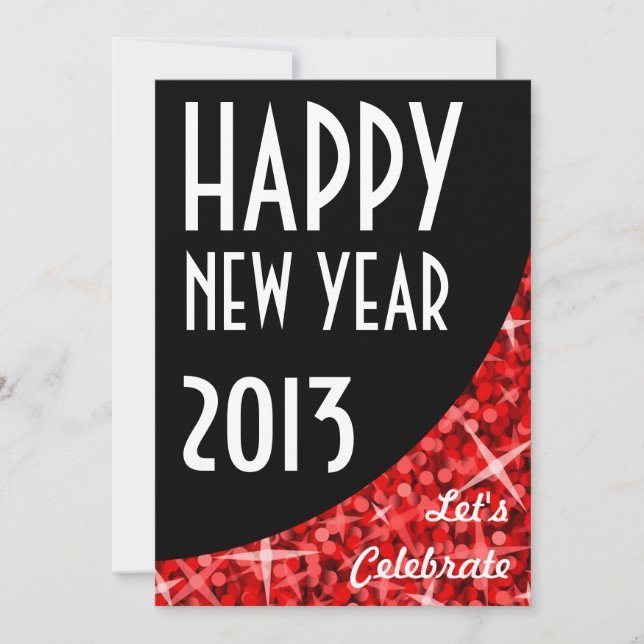 Glitz Red noir courbe 'Bonne année' invitation (Devant)