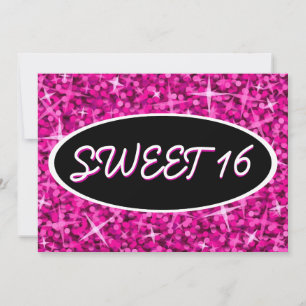 Glitz rose 'Sweet 16' invitation noire ovale