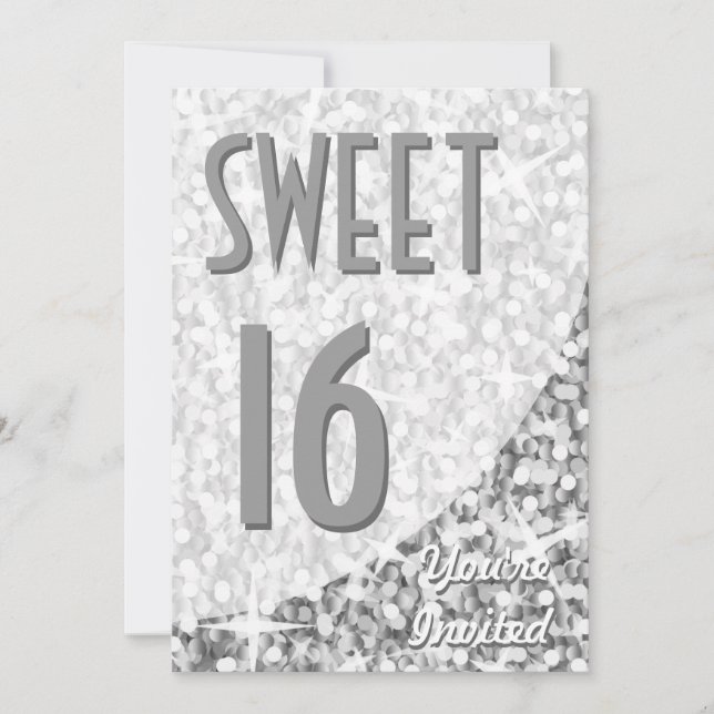 Glitz "Silver" courbe "Sweet 16" invitation (Devant)