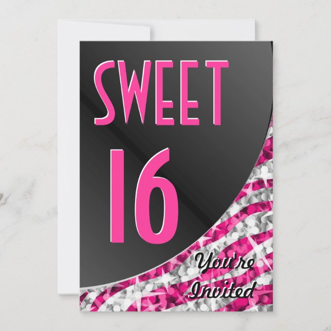 Glitz Zebra Rose courbe "Sweet 16" invitation (Devant)
