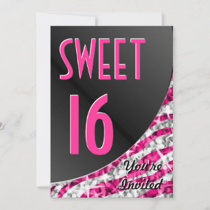 Glitz Zebra Rose courbe "Sweet 16" invitation