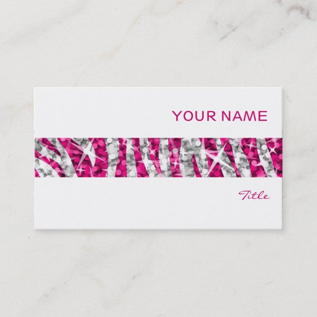 Glitz Zebra rose rayure carte de visite blanc (Devant)