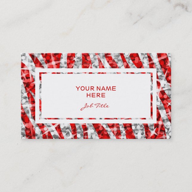Glitz Zebra Rouge rectangle carte de visite blanc (Devant)