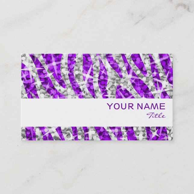 Glitz Zebra violet carte de visite blanc rayé (Devant)