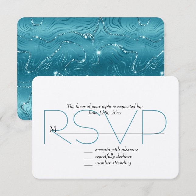 Glitzy Aqua Blue RSVP (Devant / Derrière)