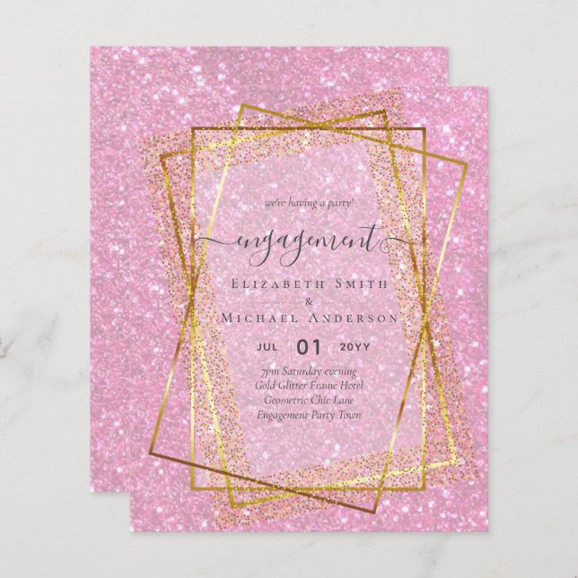 Glitzy Glam ENGAGEMENT Partie Invitations BUDGET (Devant / Derrière)