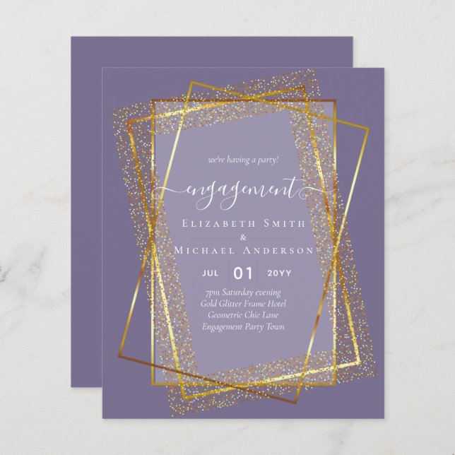Glitzy Glam ENGAGEMENT Partie Invitations BUDGET (Devant / Derrière)