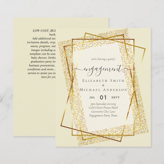 Glitzy Glam ENGAGEMENT Partie Invitations BUDGET (Devant / Derrière)