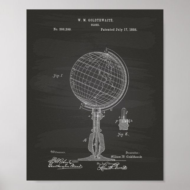 Globe 1888 Tableau de bord des brevets d'art (Devant)