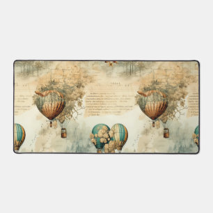 Globe Carte du Monde Montgolfière Steampunk Sépia