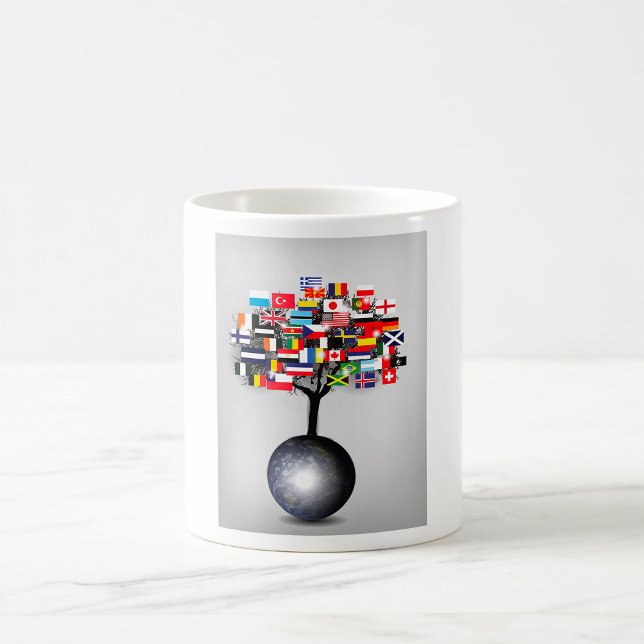Globe de la Terre avec des drapeaux d'arbre Mug (Créateur téléchargé)