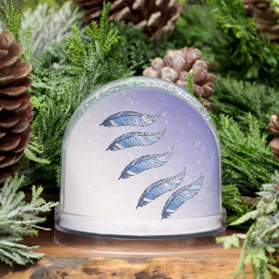 Globe de neige - Plumes bleues flottant