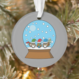 Globe des neiges avec trois Chouettes Gnomes