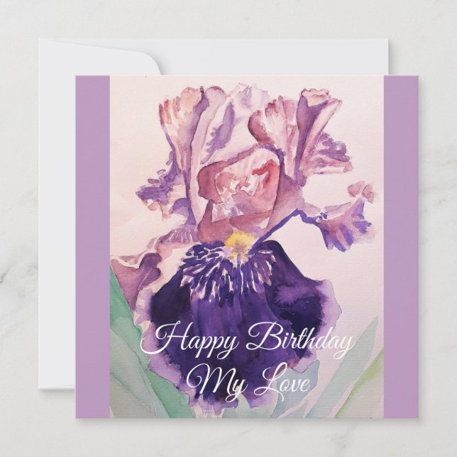 Glorieuse Aquarelle violette Iris Carte d'annivers (Devant)