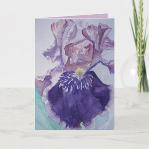 Glorieuse Aquarelle violette Iris Carte de voeux