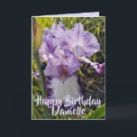 Glorieuse Aquarelle violette Iris Love Carte Anniv<br><div class="desc">Glorieux Purple Iris Watercolor Love Birthday Card,  avec un nom entièrement personnalisable. Une carte magnifique,  son vide laissé à l'intérieur pour que vous puissiez ajouter votre propre message. Conçu à partir d'une de mes aquarelles iris originales.</div>