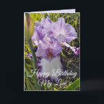 Glorieux violet Iris Fleur Floral Carte Anniversai<br><div class="desc">Glorieuse Iris Violet Fleurs Carte Anniversaire. Une carte magnifique,  son vide laissé à l'intérieur pour que vous puissiez ajouter votre propre message. Conçu à partir d'une de mes aquarelles iris originales.</div>