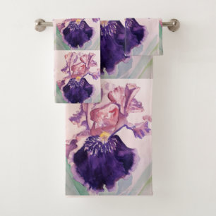 Glorieux violet Iris fleurs Aquarelle Serviette