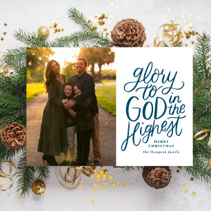 Glory To God Carte photo de Noël Marine Bleu