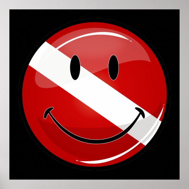 Glossy Round Smiling Diver Flag Poster (Devant)