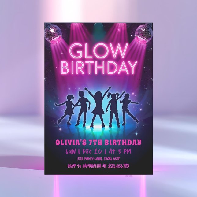 Glow Birthday Invitation | Neon Lights Dance Party (Créateur téléchargé)