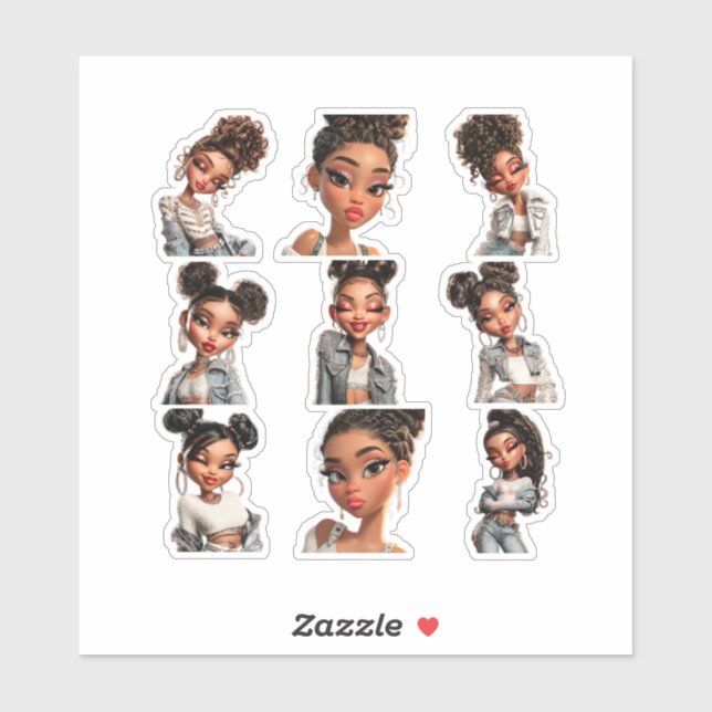 Glow Getter Sticker Pack | 9 Fashion Portraits (Feuille)