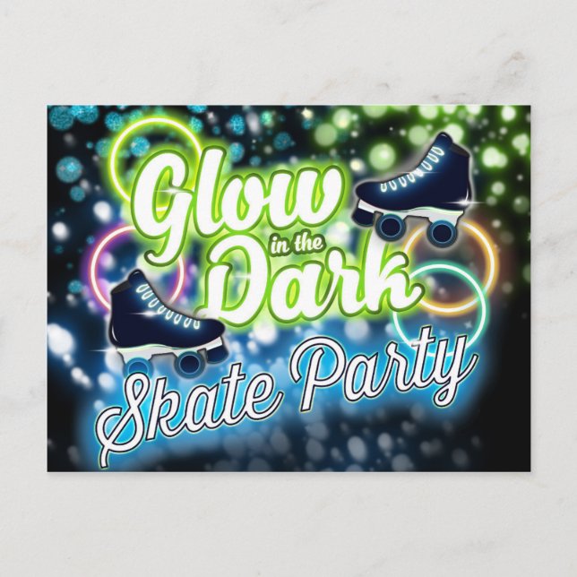 GLOW IN DARK SKATE PARTY Postcard Invitation (Devant)