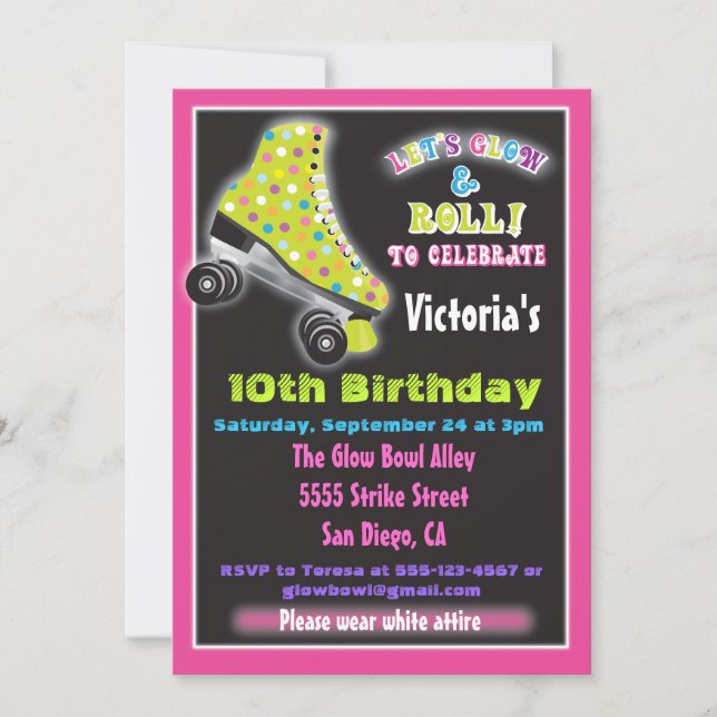 Glow in the dark roller Patinage invitations (Devant)