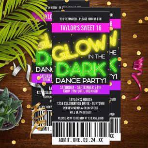 Glow in the Dark Sweet 16 Invitations de fête