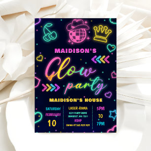 Glow Party Neon coloré Anniversaire Invitation