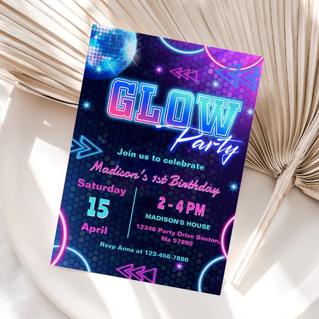 Glow Party Neon coloré Anniversaire Invitation (Créateur téléchargé)