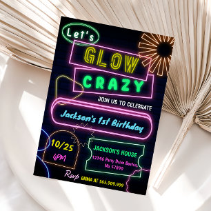 Glow Party Neon coloré Anniversaire Invitation