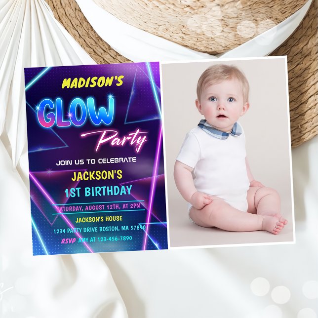 Glow Party Neon coloré Anniversaire Invitation (Créateur téléchargé)