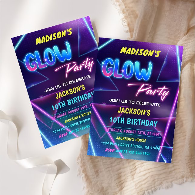 Glow Party Neon coloré Anniversaire Invitation (Créateur téléchargé)